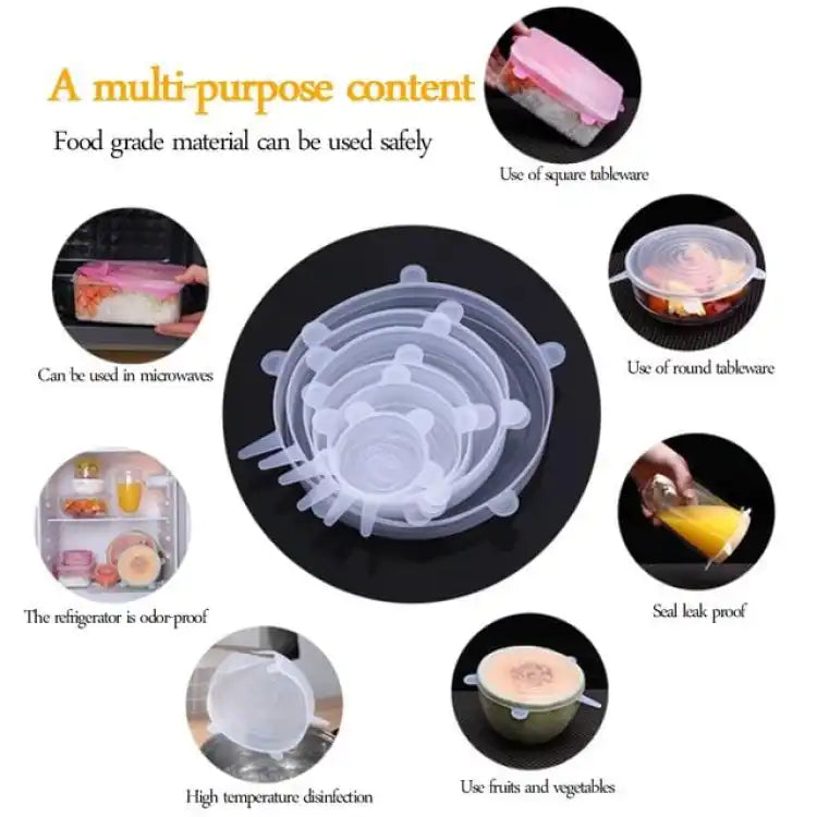 6Pcs Universal Food Silicone Cover Silicone Stretch Lids For Cookware Reusable Stretch Lids silicone lid covers silicone lids