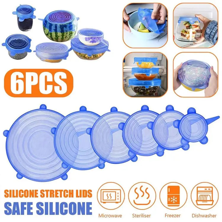 6Pcs Universal Food Silicone Cover Silicone Stretch Lids For Cookware Reusable Stretch Lids silicone lid covers silicone lids